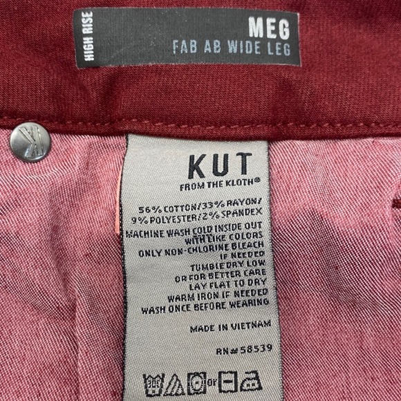 Kut from the Kloth Meg High Rise Fab Ab Wide Leg Maroon Denim Jeans Size 0 New - Picture 12 of 16
